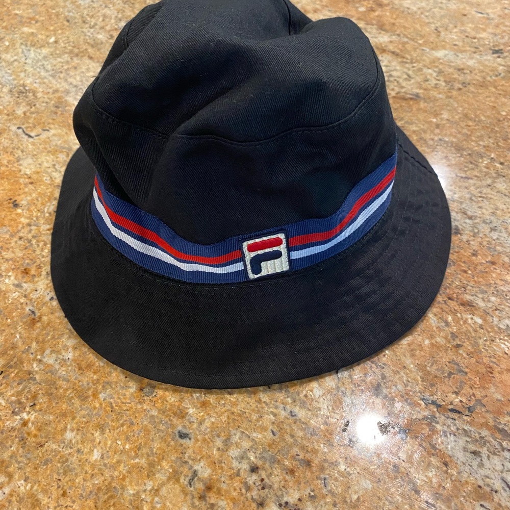Fila Black Bucket Hat with Red and Blue Stripe